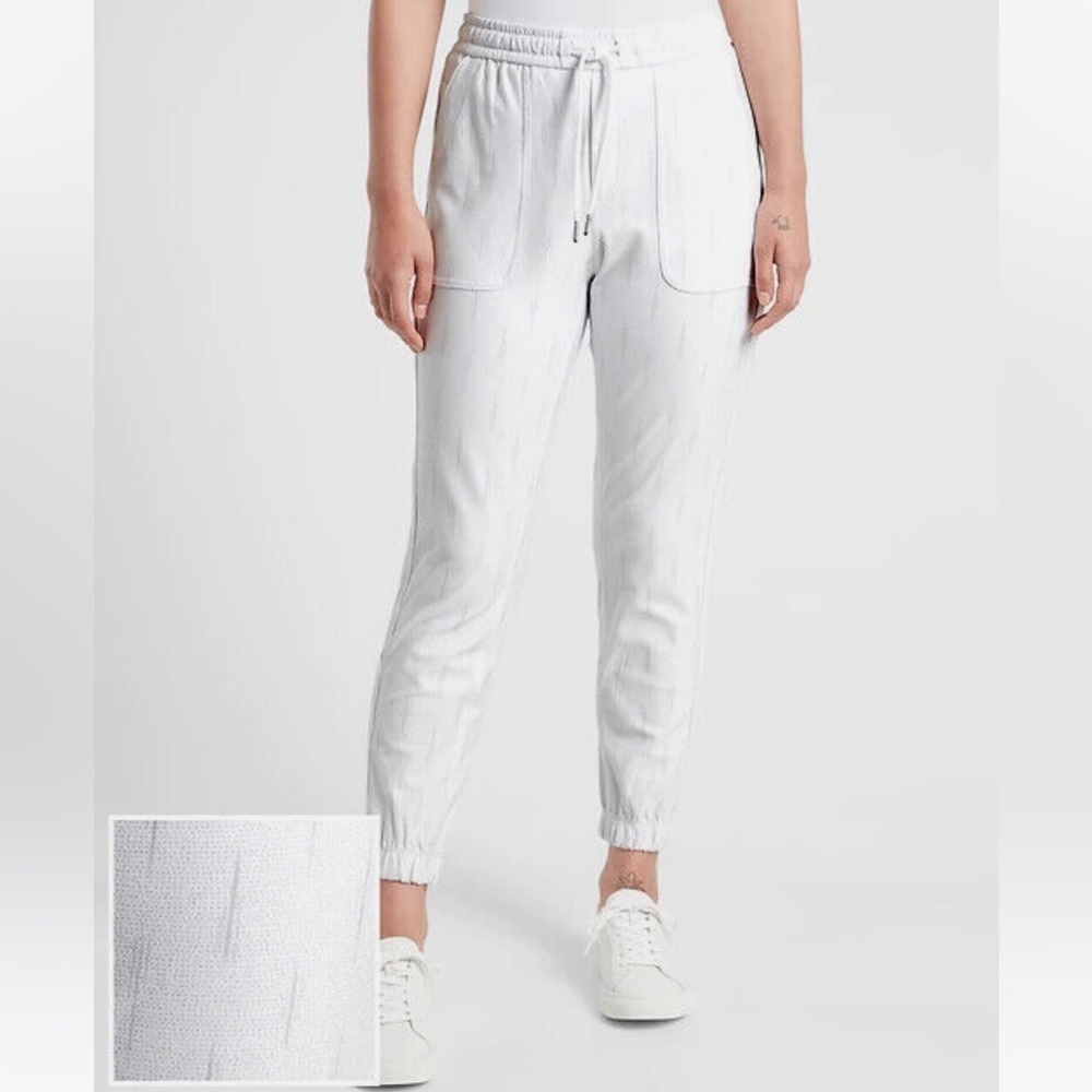 Athleta Farallon Printed Jogger Pants Cotton Spliced Magic Veil Grey Size 14